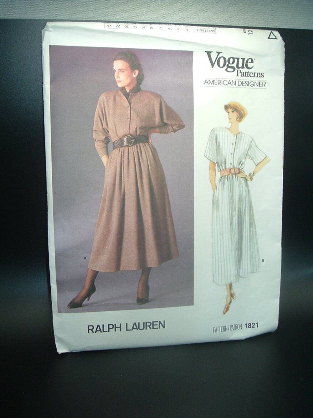 Vintage 1986 Vogue RALPH LAUREN Sewing Pattern 1821 Size 12 14 16 Women's Dress